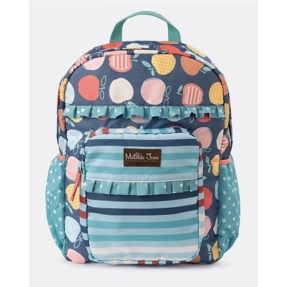 NWT Matilda Jane Girls Homework time Backpack Apple New In Bag (Stripes Vary)